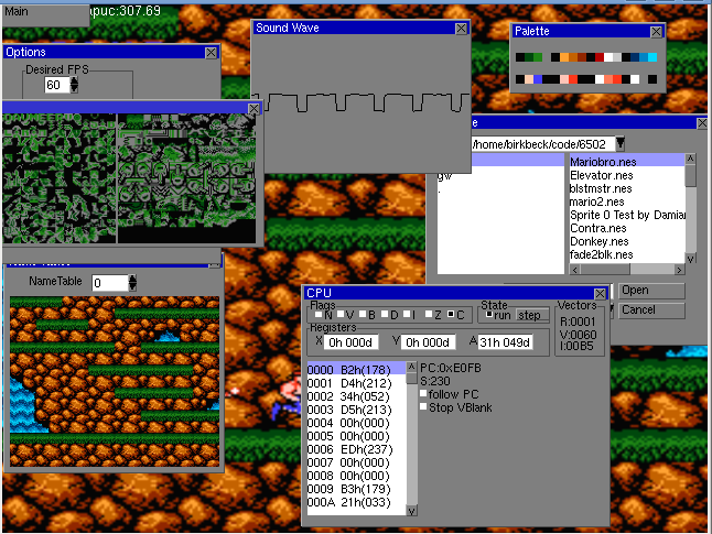Dialogs of NES emulator GWindows dialogs for contra